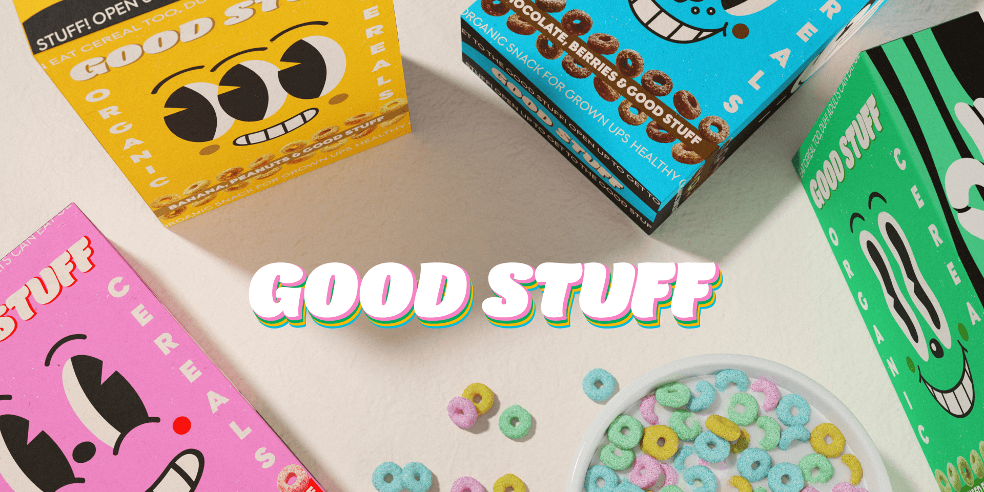 Good Stuff Packaging Design – Character Packaging in a Dense Composition
