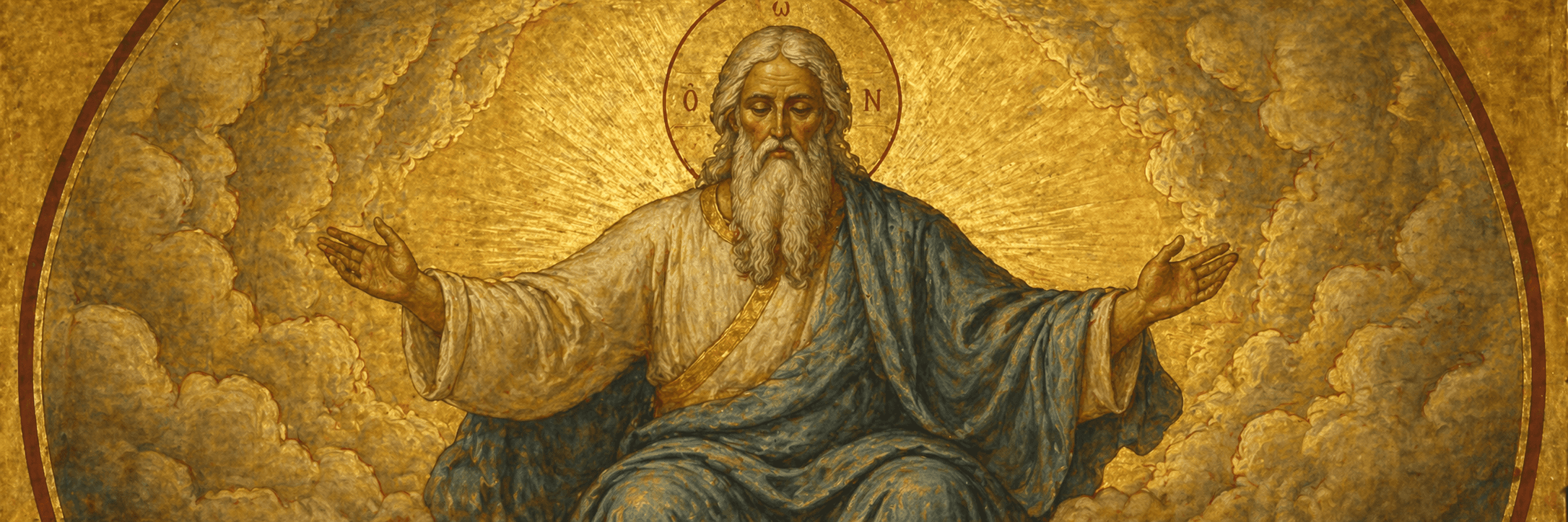 Who is God in Christianity depicted as God the Father in an Eastern Orthodox icon style with golden background and outstretched arms