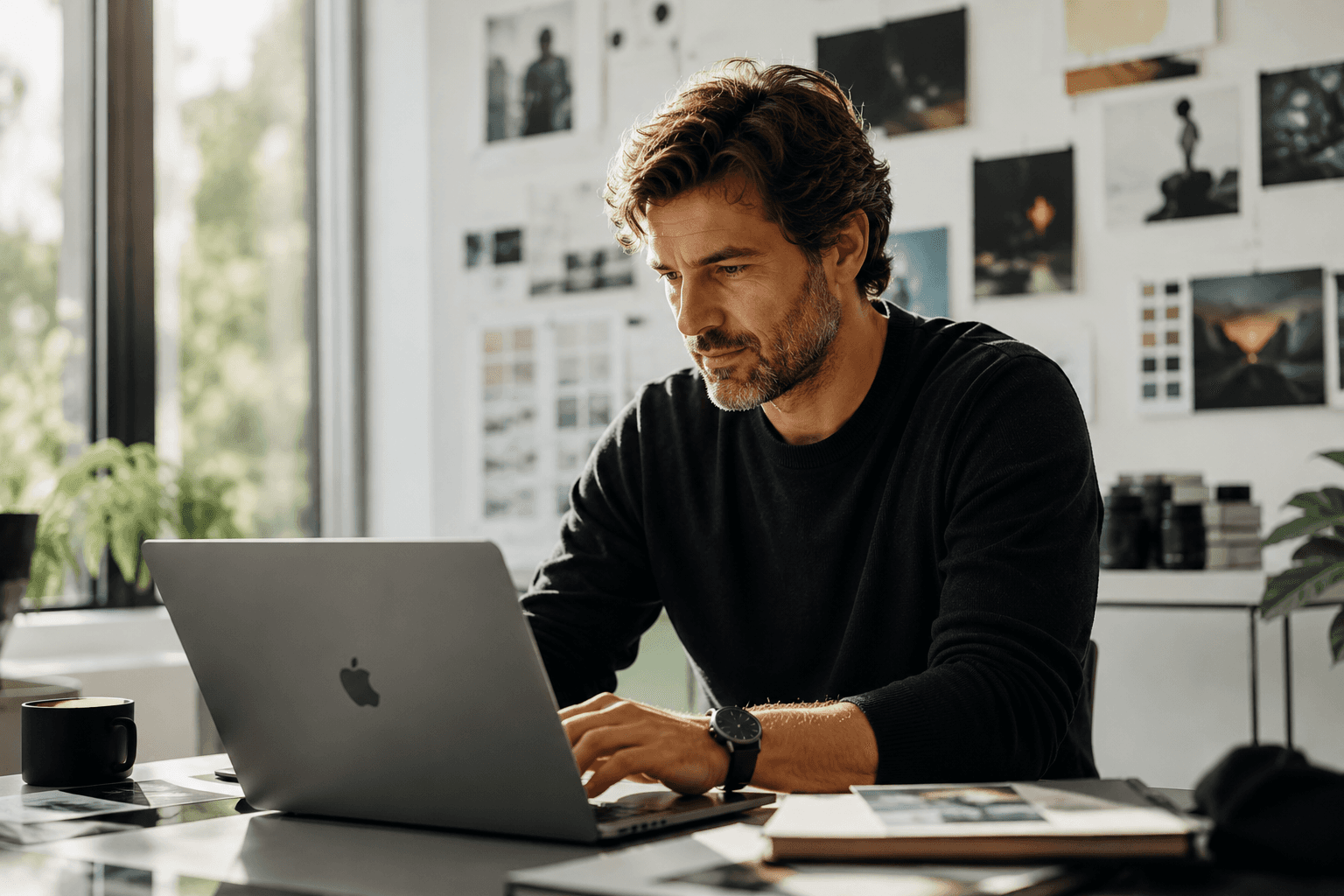 Hombre trabajando en un estudio creativo moderno