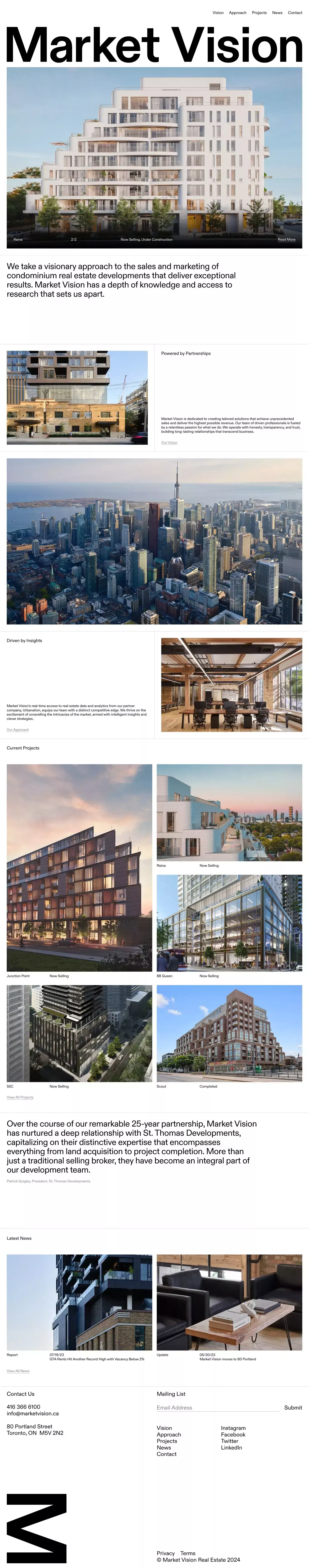 Market Vision portfolio page screenshot showcasing Marketing and Architecture design