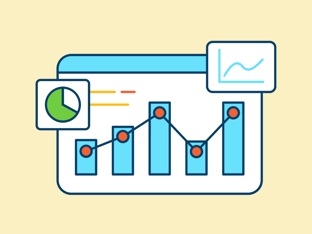 An illustration of detailed charts and graphs with interconnected data points.