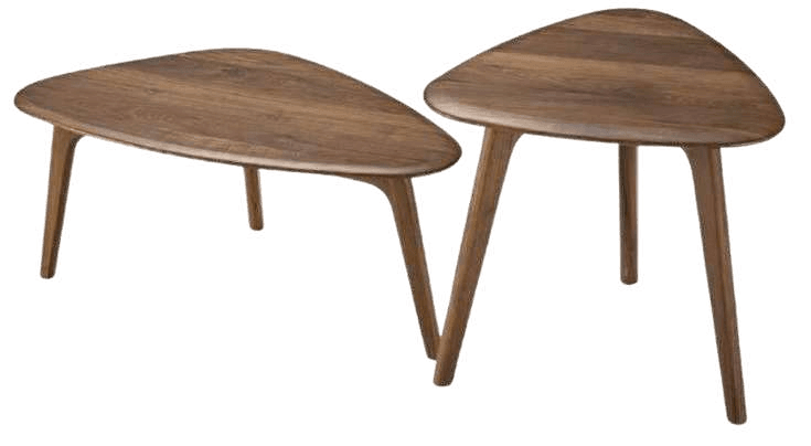 Modern nested wooden coffee tables with organic shape design