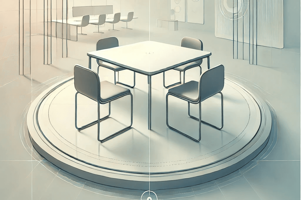 Abstract logo-style design representing engineering decision-making, featuring geometric shapes and smooth lines in shades of blue, grey, and white. The design subtly evokes innovation and problem-solving through minimalist symbols, such as gears and arrows, without any text.