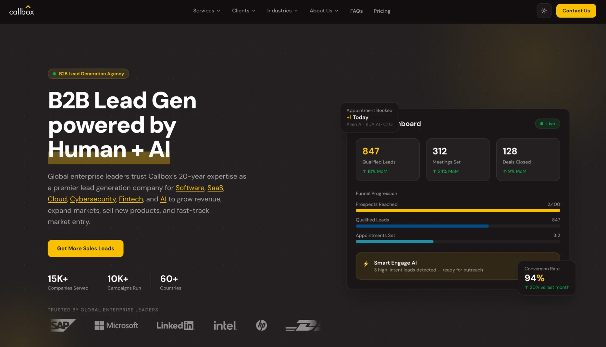 Callbox homepage: multi-channel B2B lead generation and appointment setting