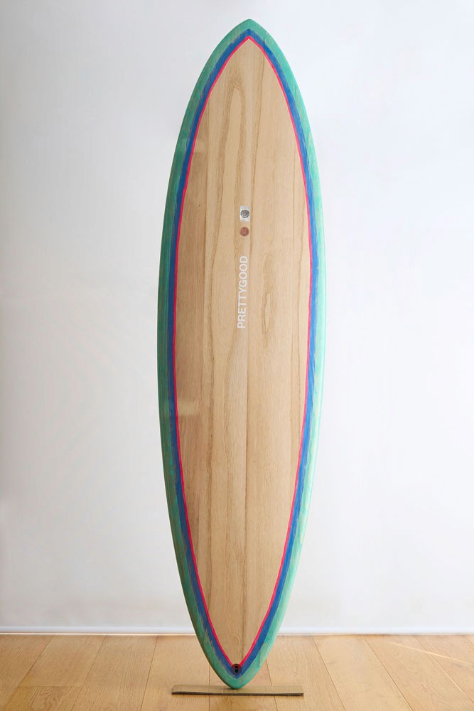 Timber surfboard with wood grain texture