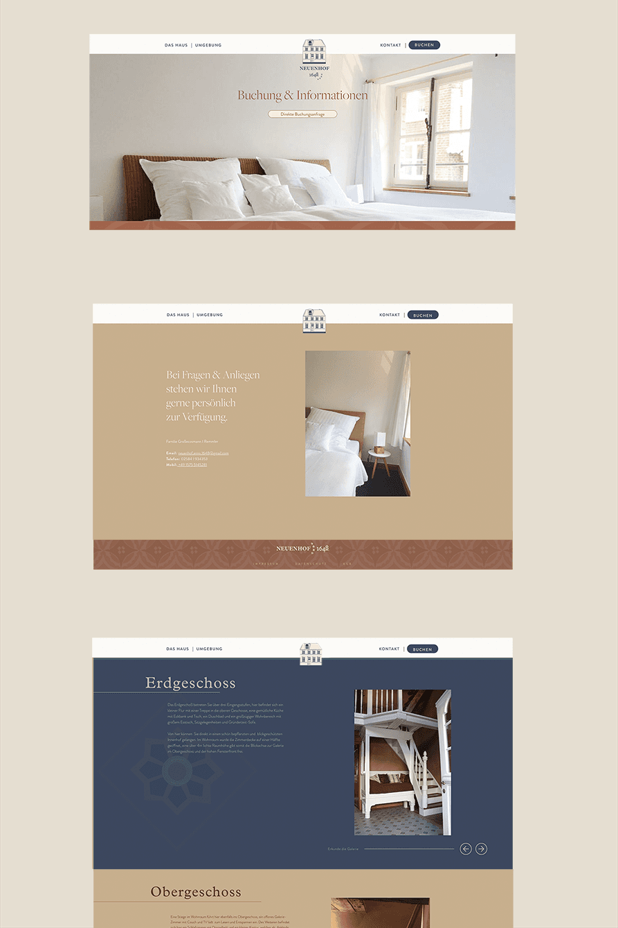 Ansicht von drei untereinander gelisteten Herosektionen eines Webdesigns
