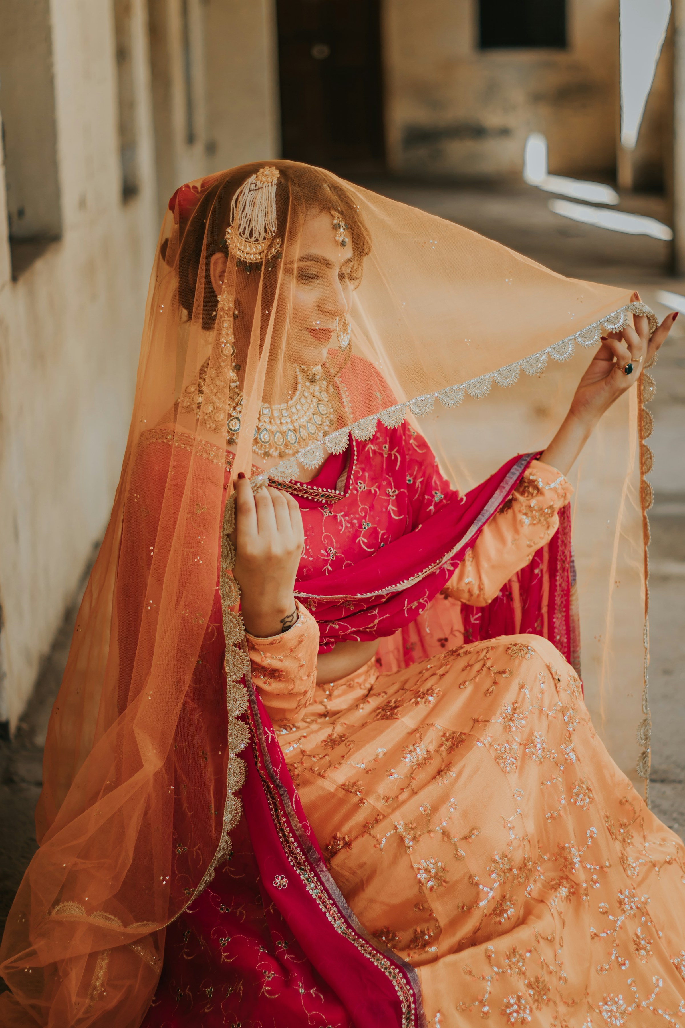 Bride dressed in traditional Indian wedding attire