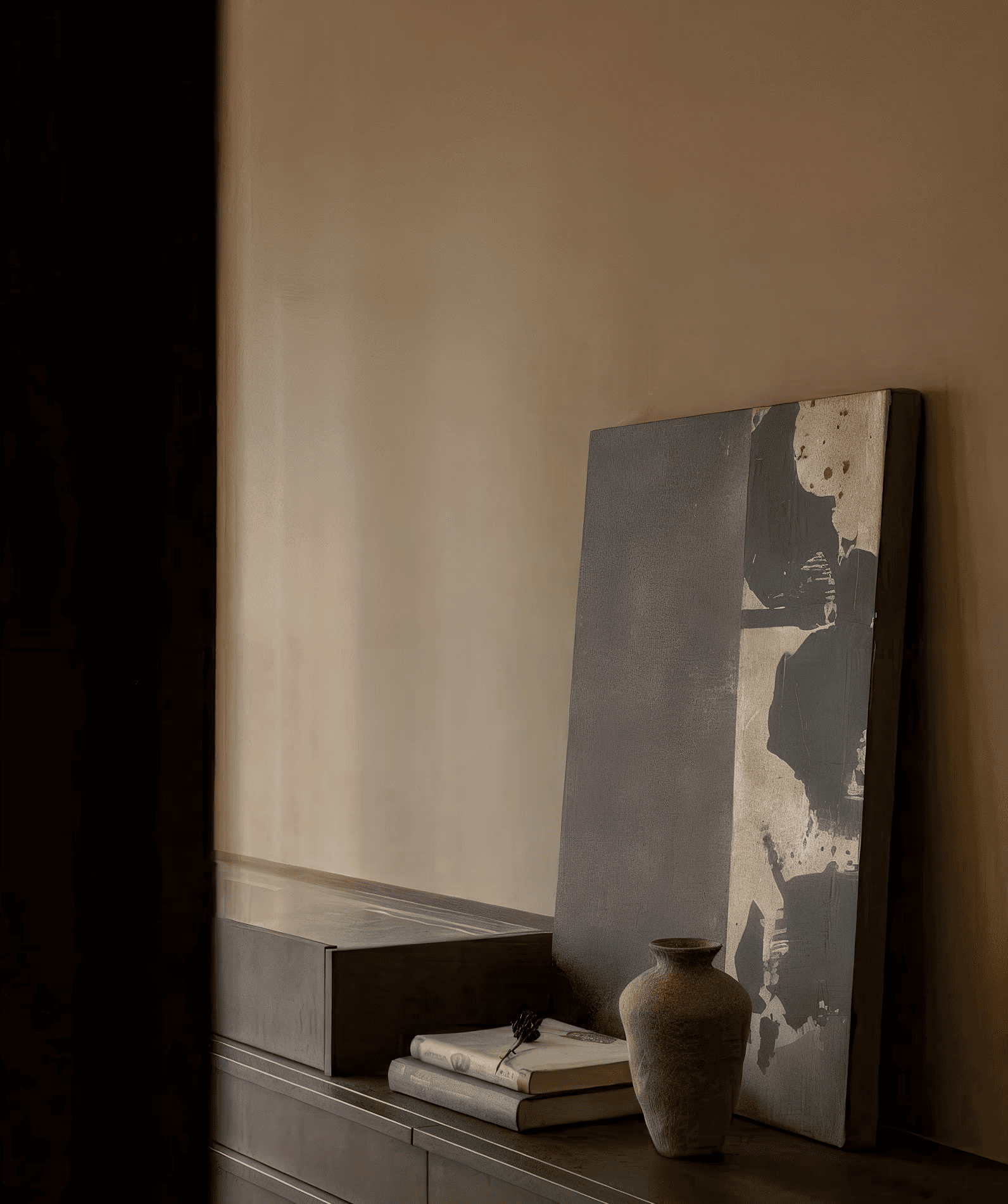 A close-up scene of choosing a wood sample