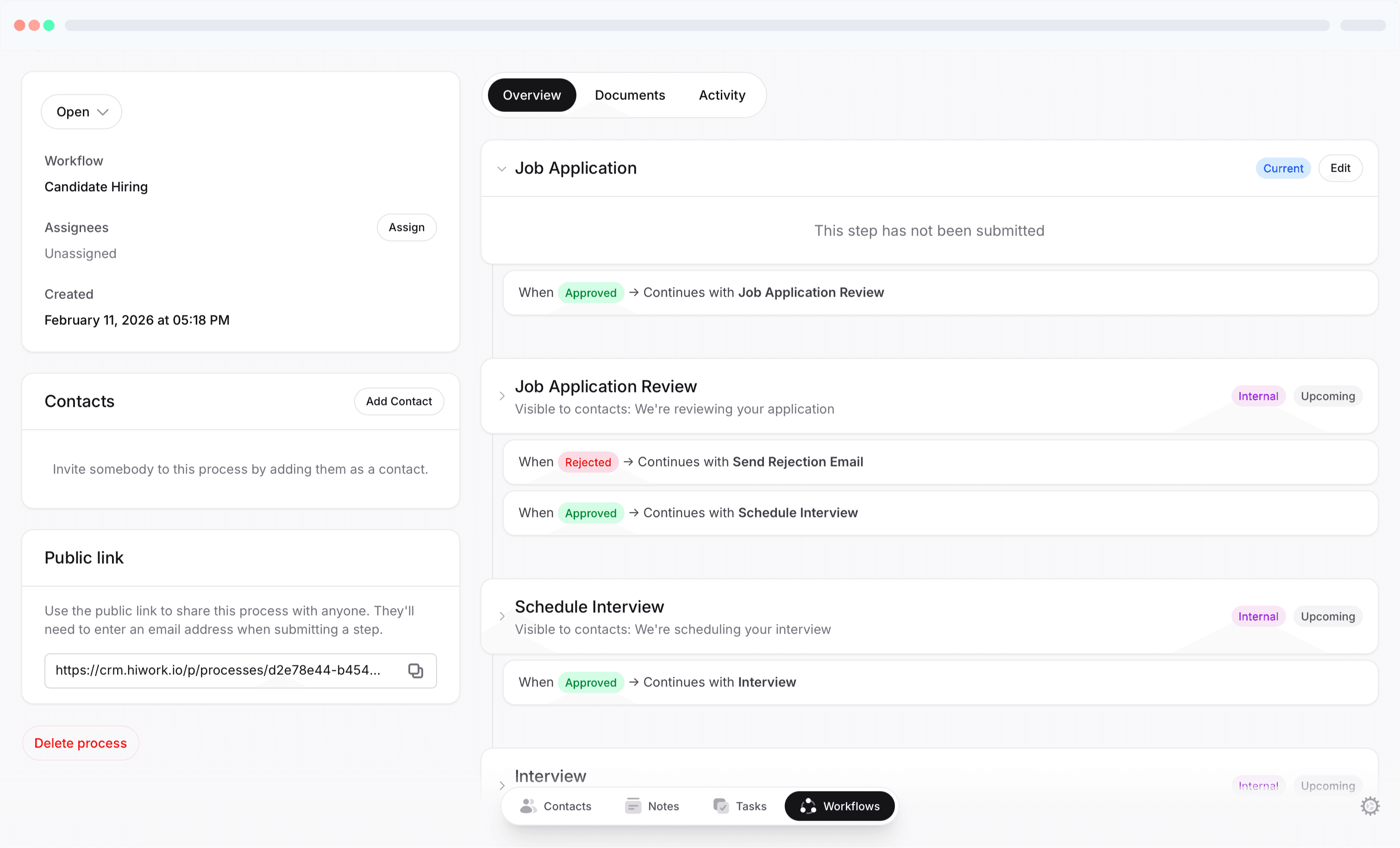 HiWork workflows and crm