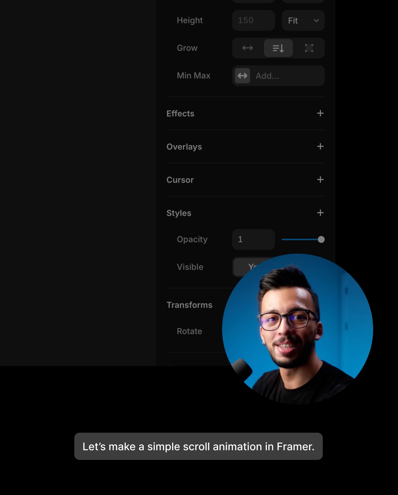 Vertical video preview with captions saying ‘Let’s make a simple scroll animation in Framer,’ showcasing Diffusion Studio’s captioning and resizing tools for marketers.