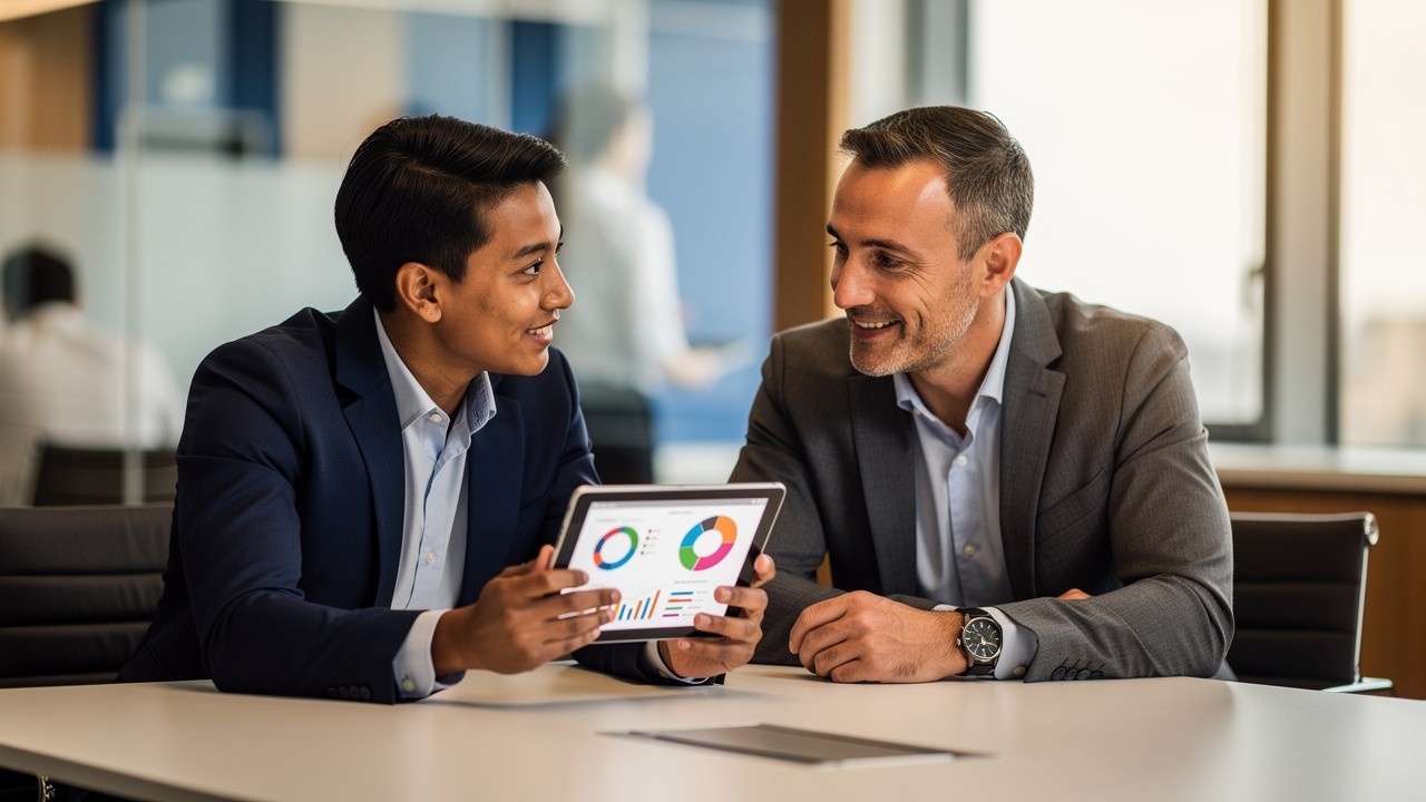 Business team collaborating on sales strategy