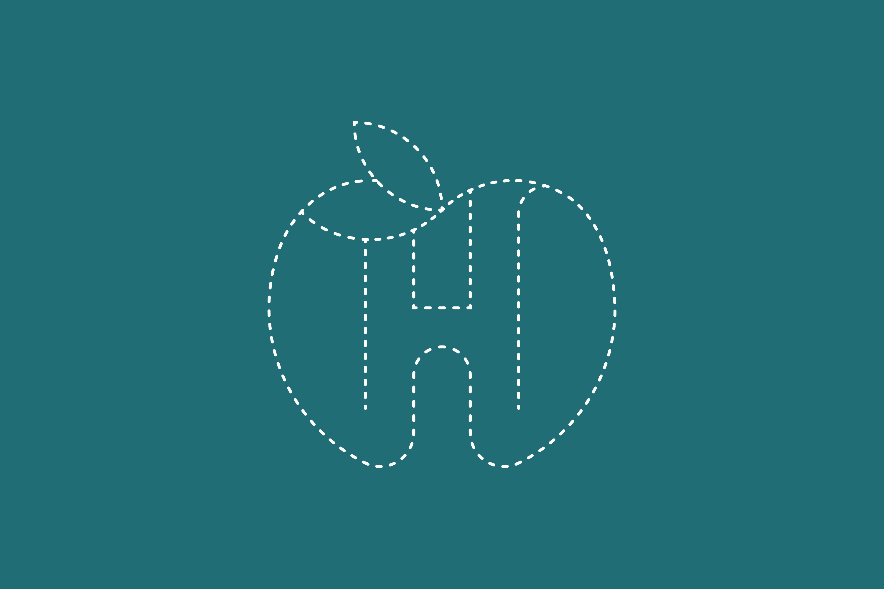 Dashed outline of an apple with a dashed 'H' inside.
