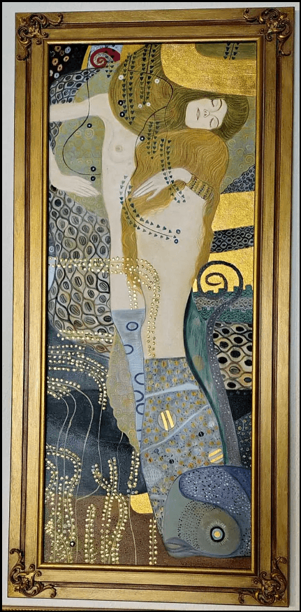 Sea Serpents di Gustav Klimt, riproduzione dipinta a mano ad olio su tela, copia d'autore di qualità museale - Atelier della Copia d'Autore