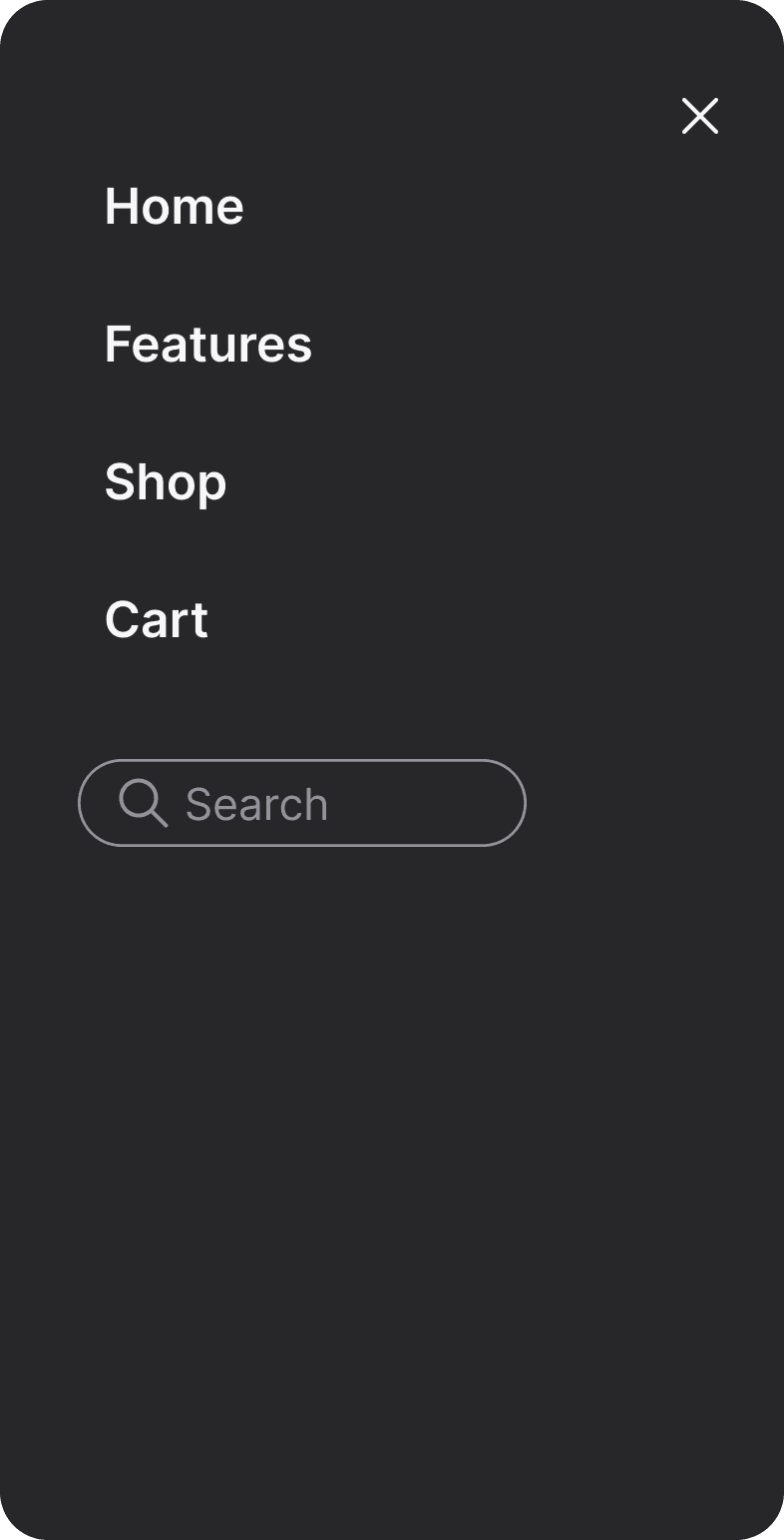 dark mobile app menu