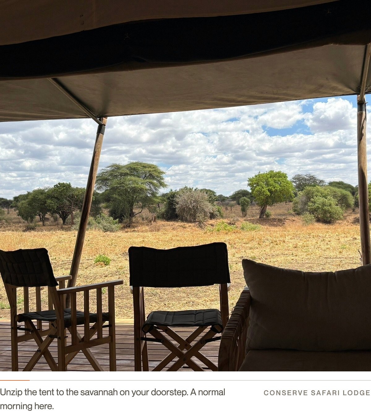 The view over the savannah from a tented suite veranda at Conserve Tarangire