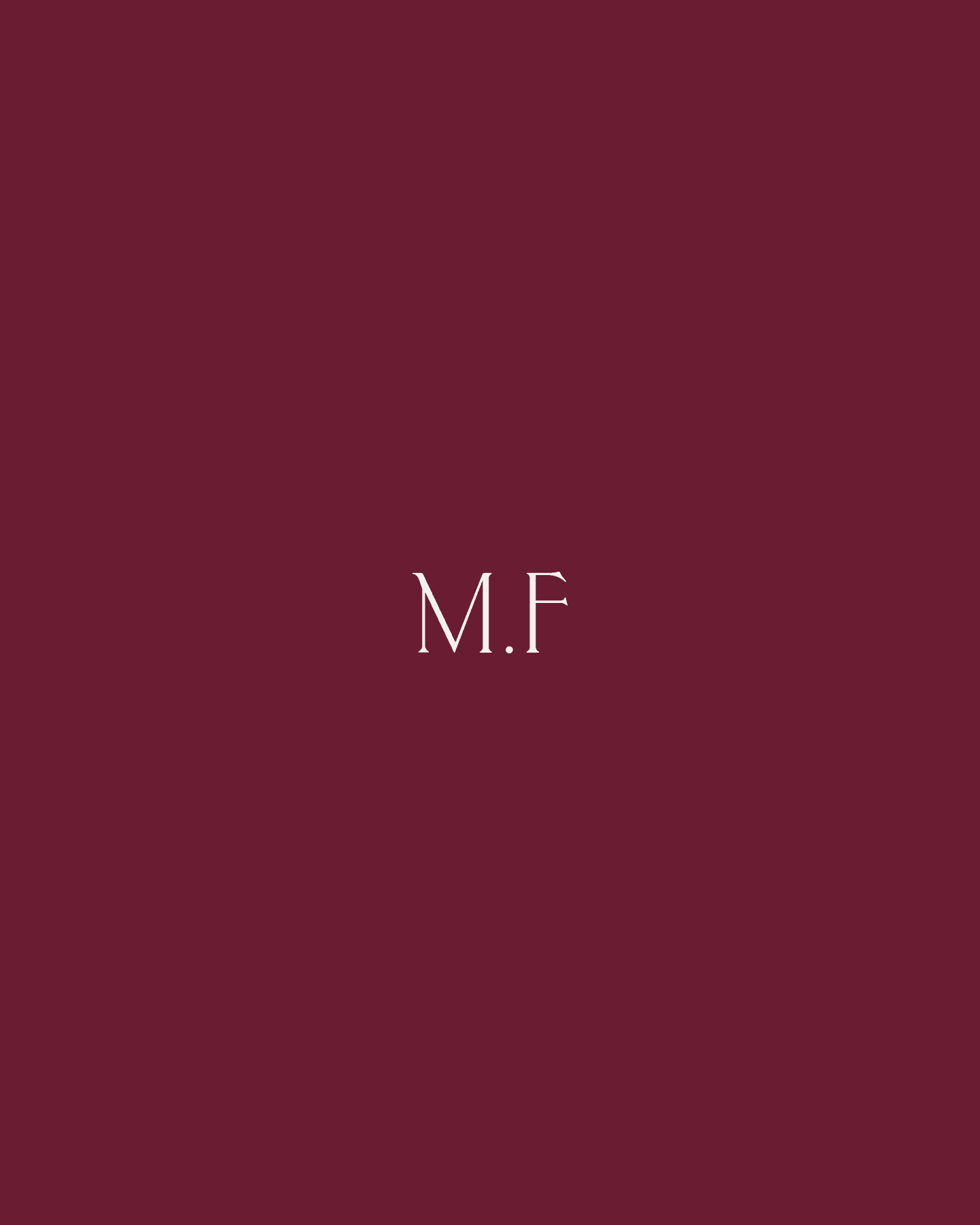 Mirabili Fiori monogram in white serif letters centered on deep burgundy background