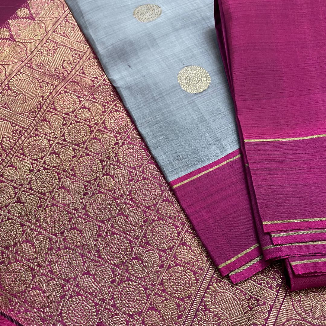 Steel Grey and Magenta Kanchivaram Silk Saree