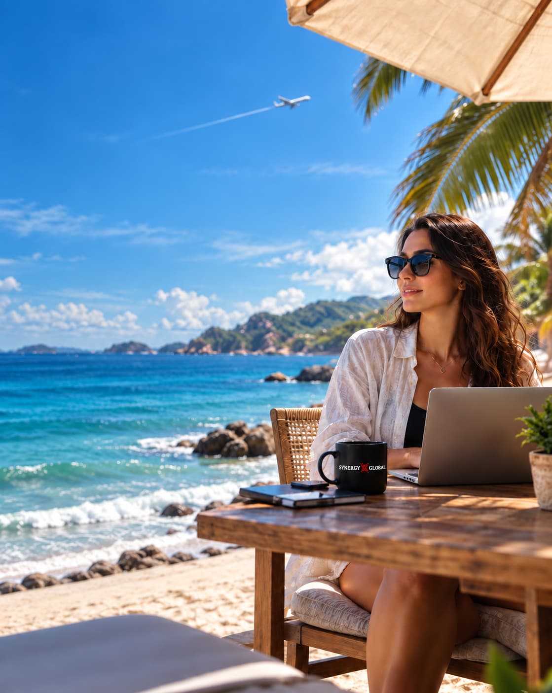 Business professional working at a laptop in a modern office