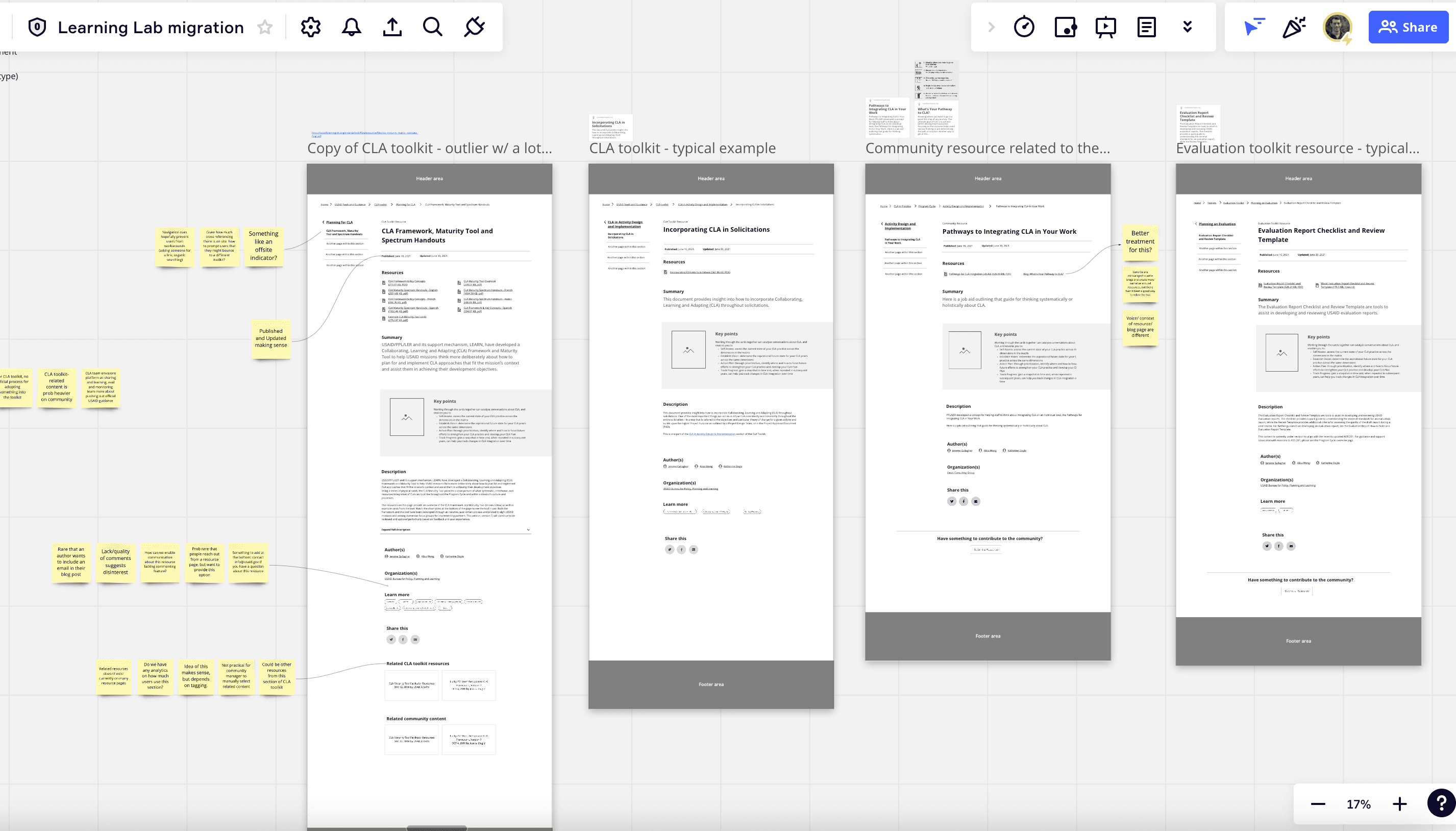 Low fidelity wireframes for a toolkit content type.