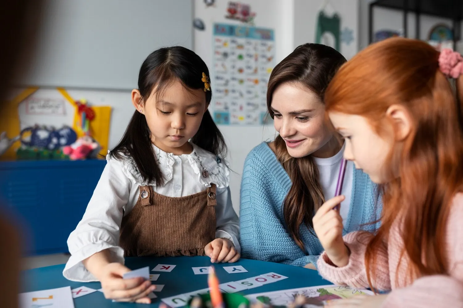 chinese kids with teacher