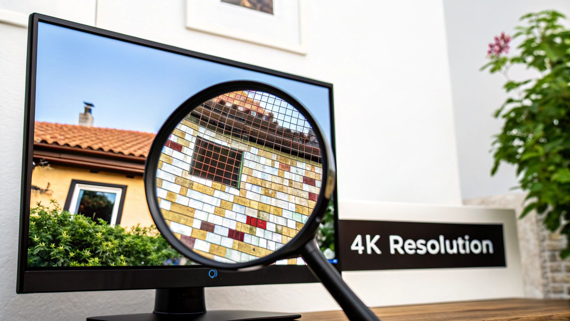 A close-up shot of a 4K monitor showcasing vibrant, detailed colors in an abstract pattern