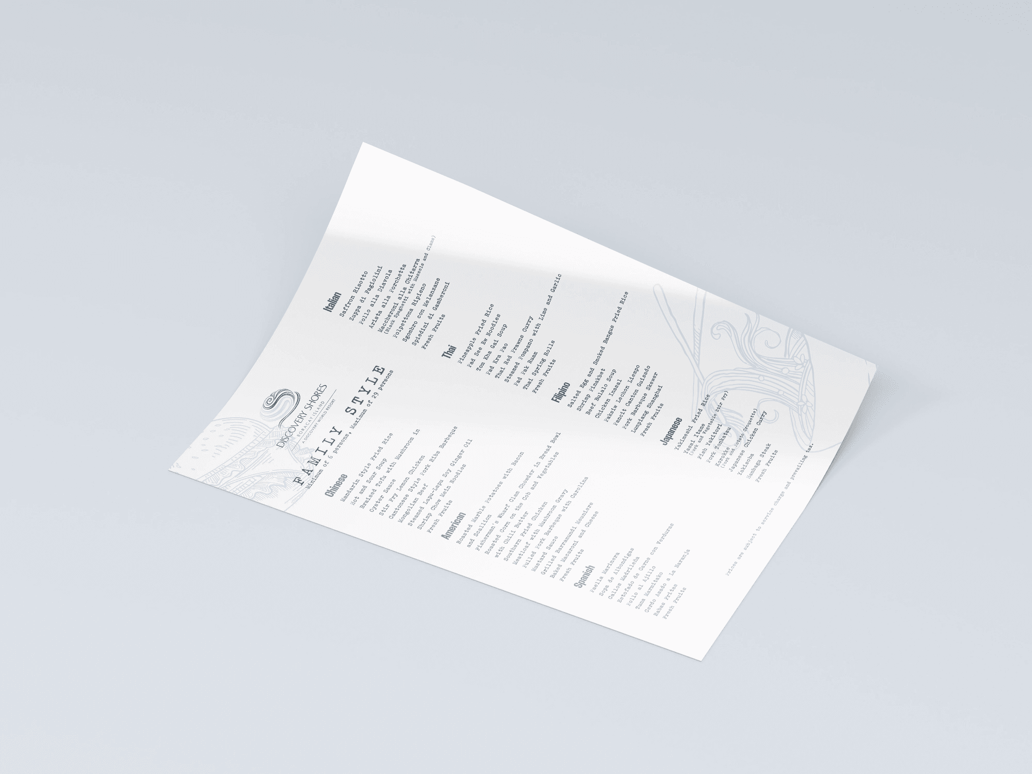 Packaging social media editorial menu and merchandise design for luxury 5 star filipino hotel in Boracay Philippines