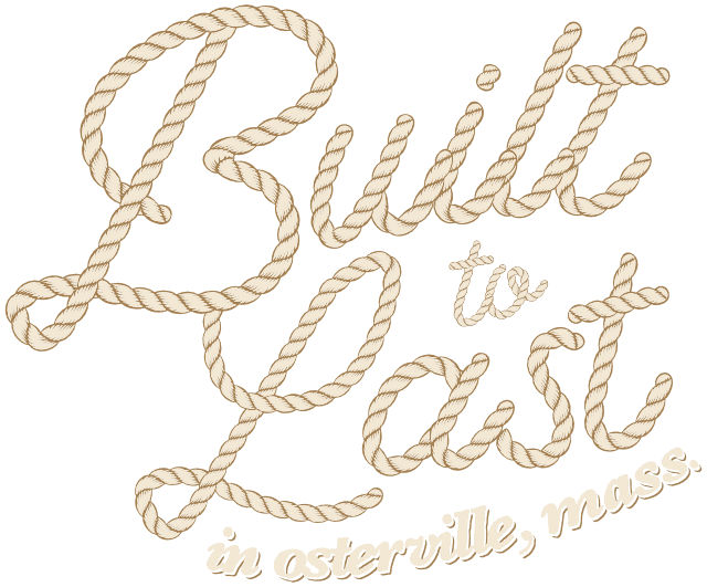 Custom typography for the tagline of dog leash makers Cape Cod Leash Co. featuring a stylized rope font above a nautical style font.