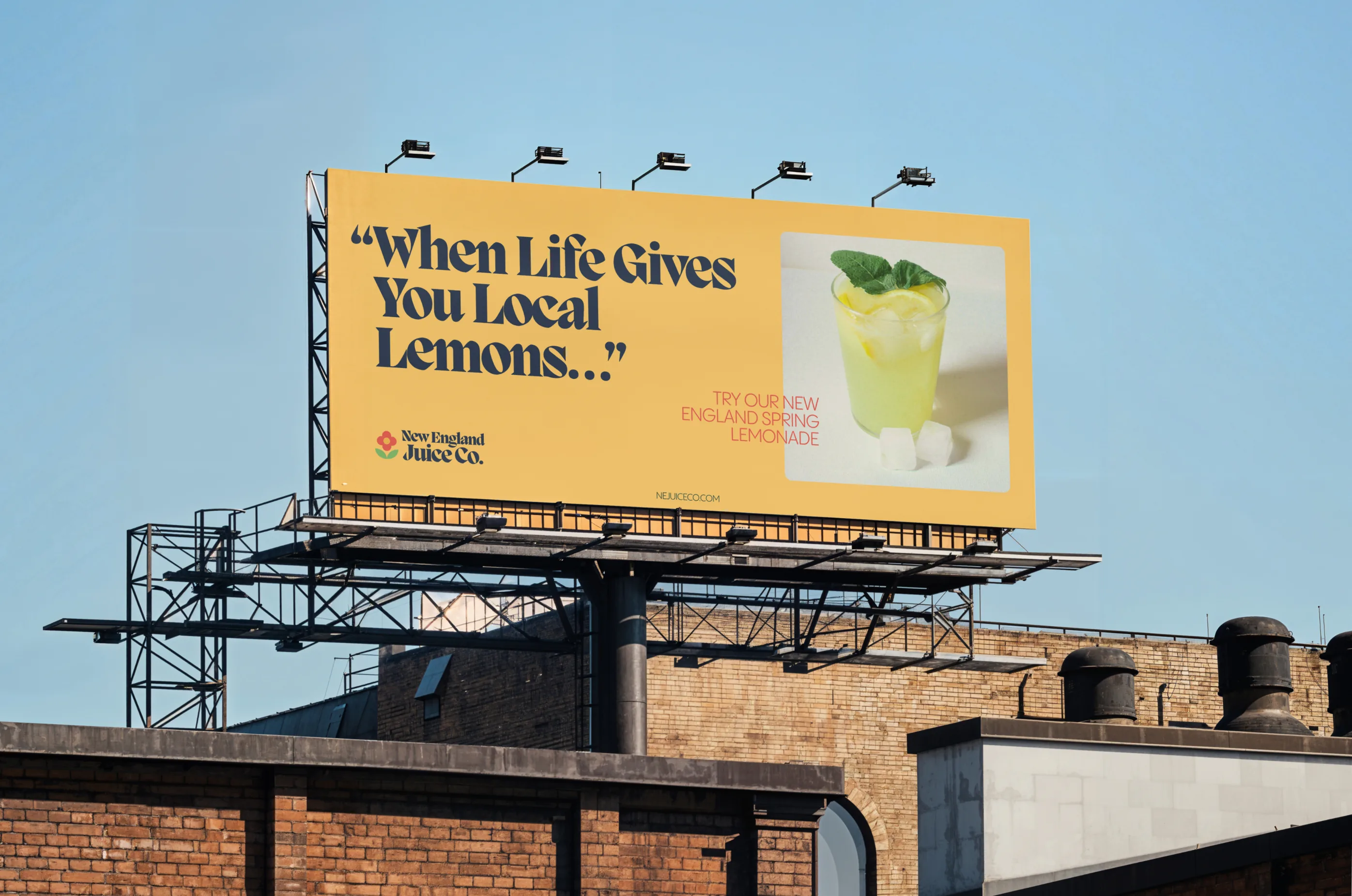 New England Juice Co. — Oversized outdoor advertisement showcasing new juices — Campaign branding