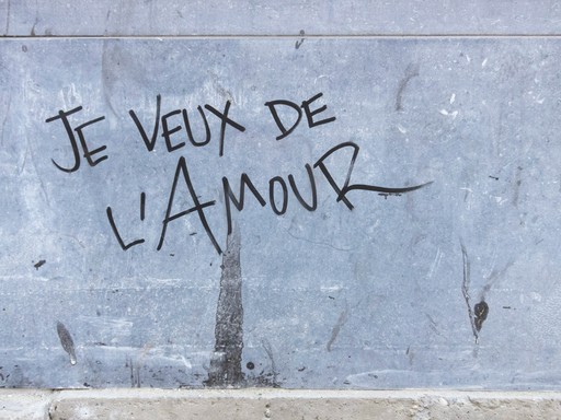 a wall with a french text on it, illustrating people speaking french
