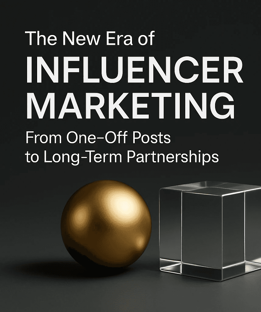 Stylized gold sphere and glass cube representing influencer marketing evolution