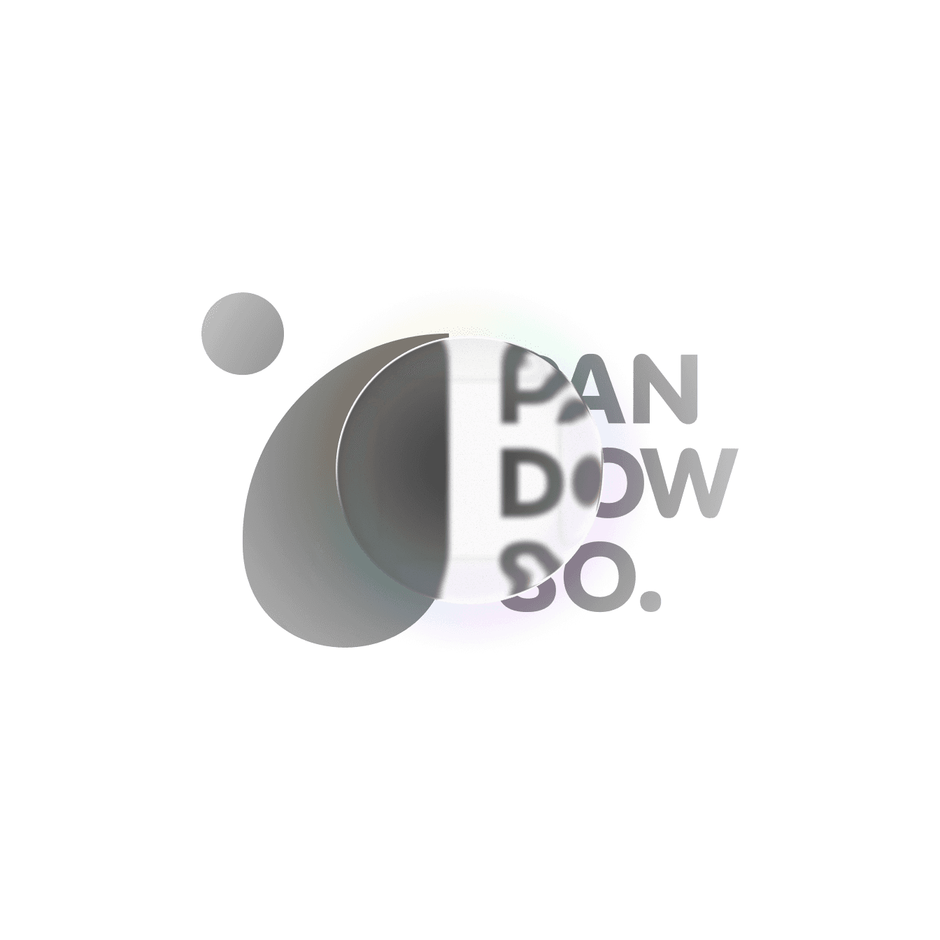 logo principal da empresa Pandowso, uma brand house especializada na construção de marcas com um vidro circular sobreposto.