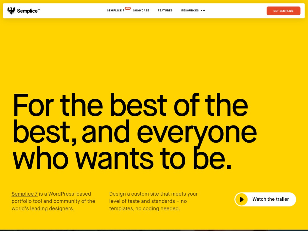 Semplice website hero section with a simple black text on a yellow background