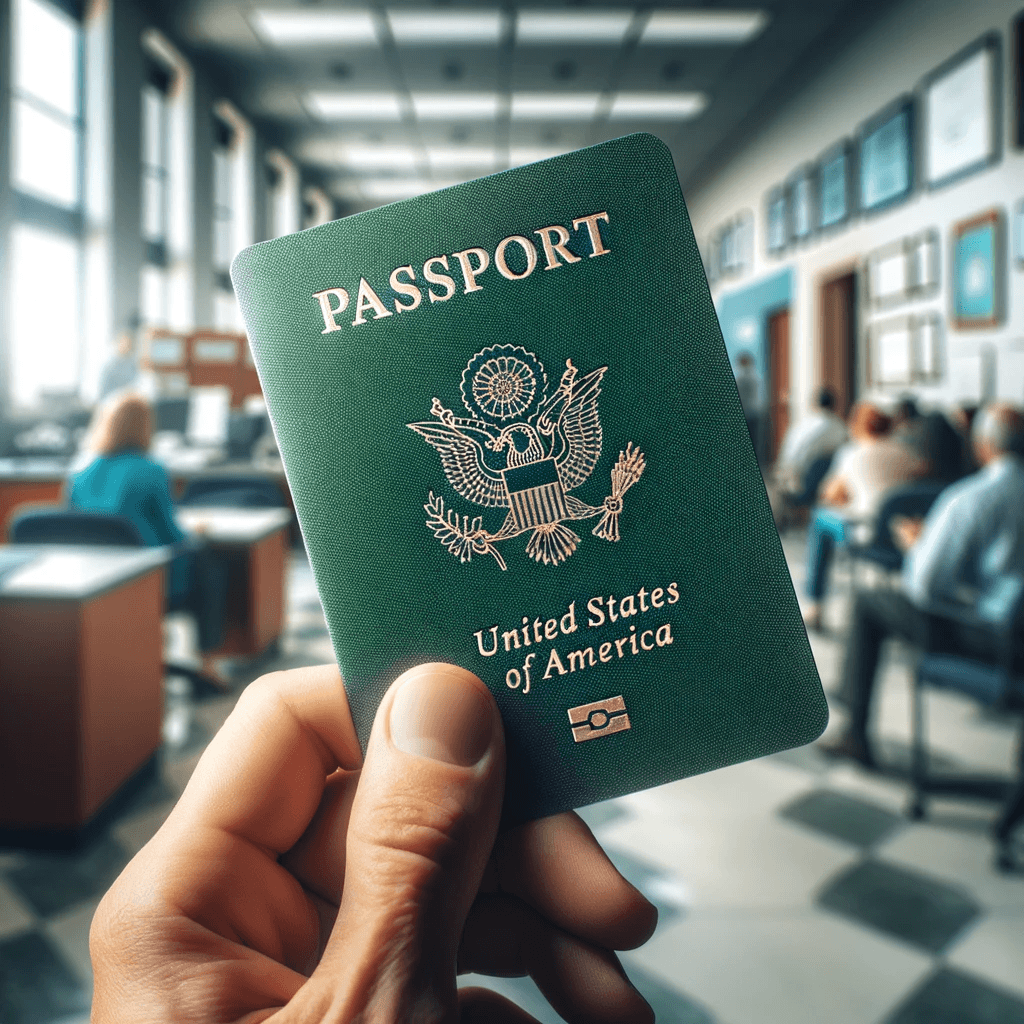 Immigration consultant providing assistance to a diverse couple in a welcoming office setting, with residency forms and brochures on the desk, embodying professional support in the residency application process.