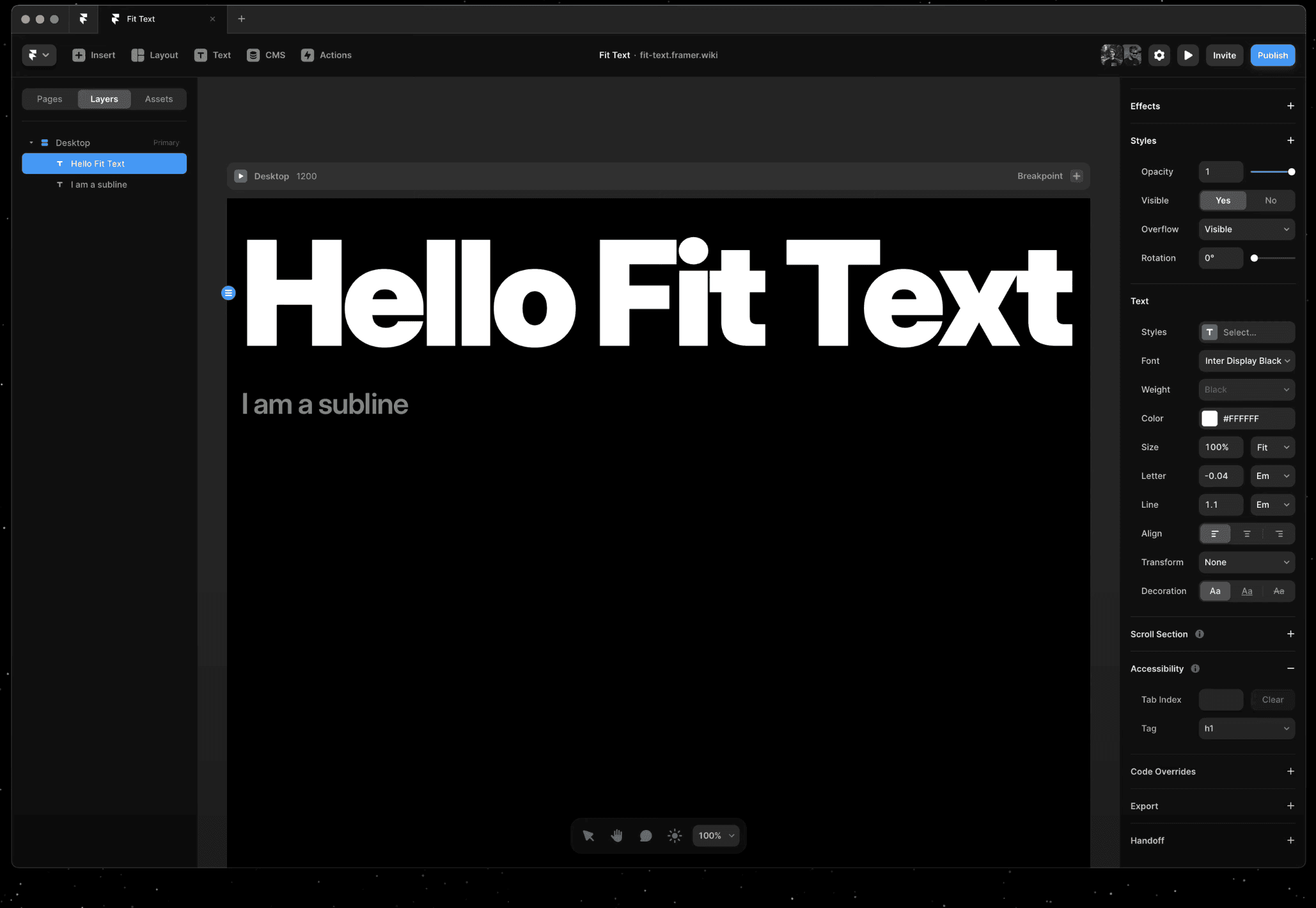 framer working with text