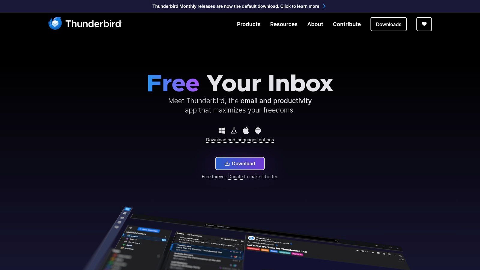 Mozilla Thunderbird homepage screenshot