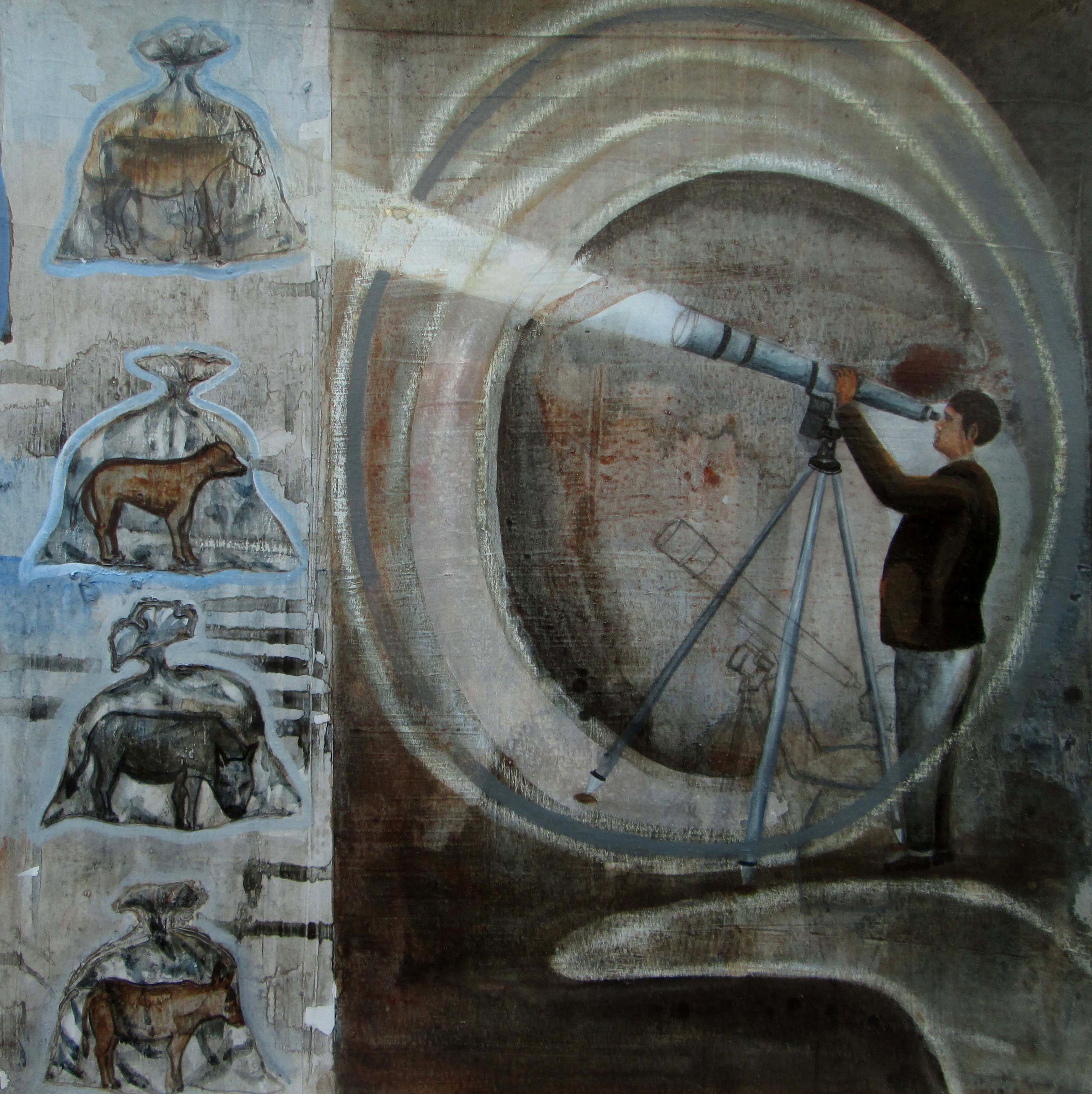 herd of sheep on road painting