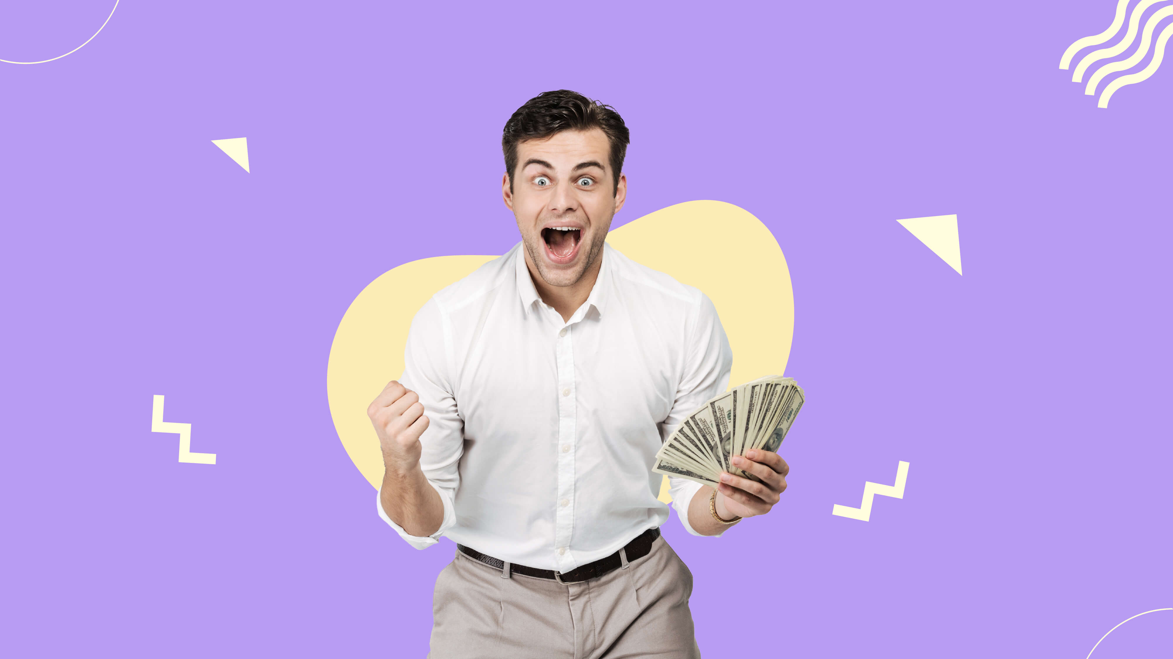 Men in white shirt holding money