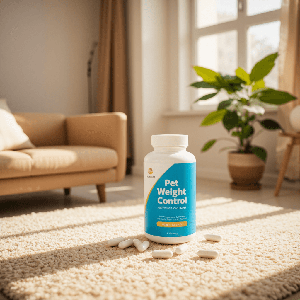 product photography of a box of weight control capsules for pets