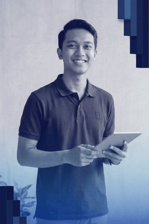 woman sitting around table holding tablet