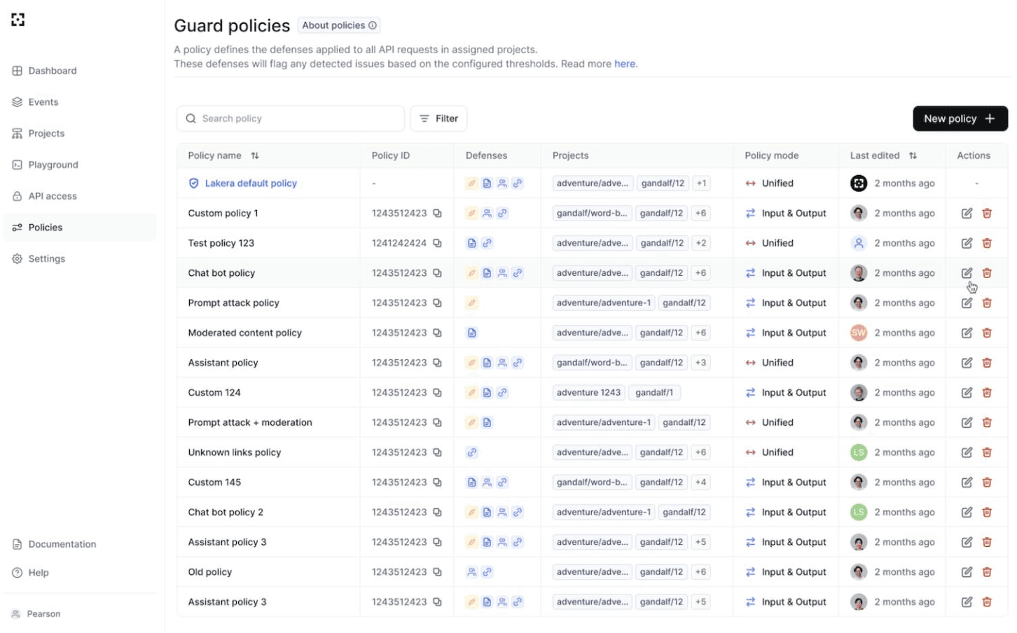 Lakera dashboard