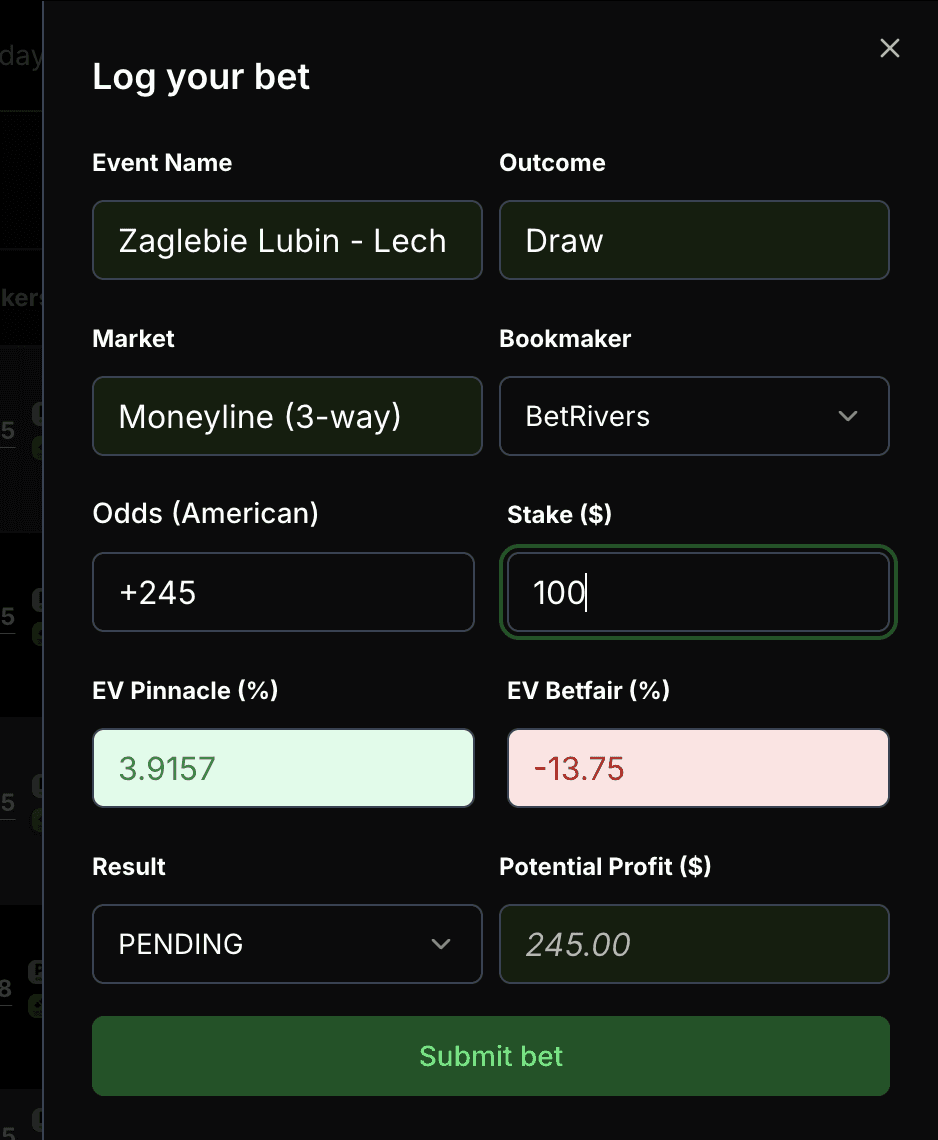 ValueBetFactory tracking