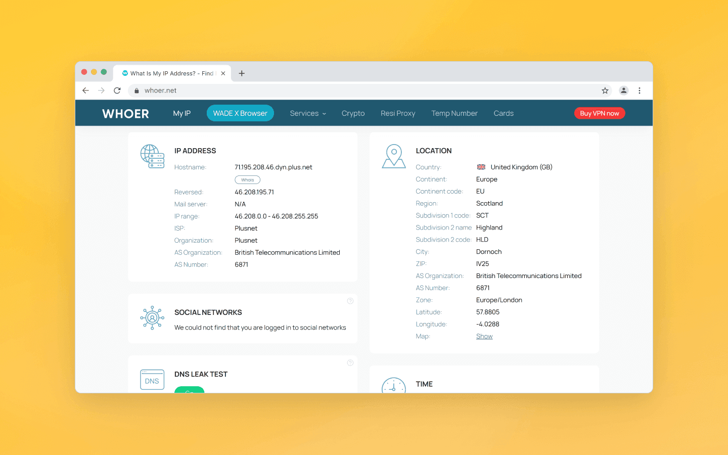 IP address and geolocation check
