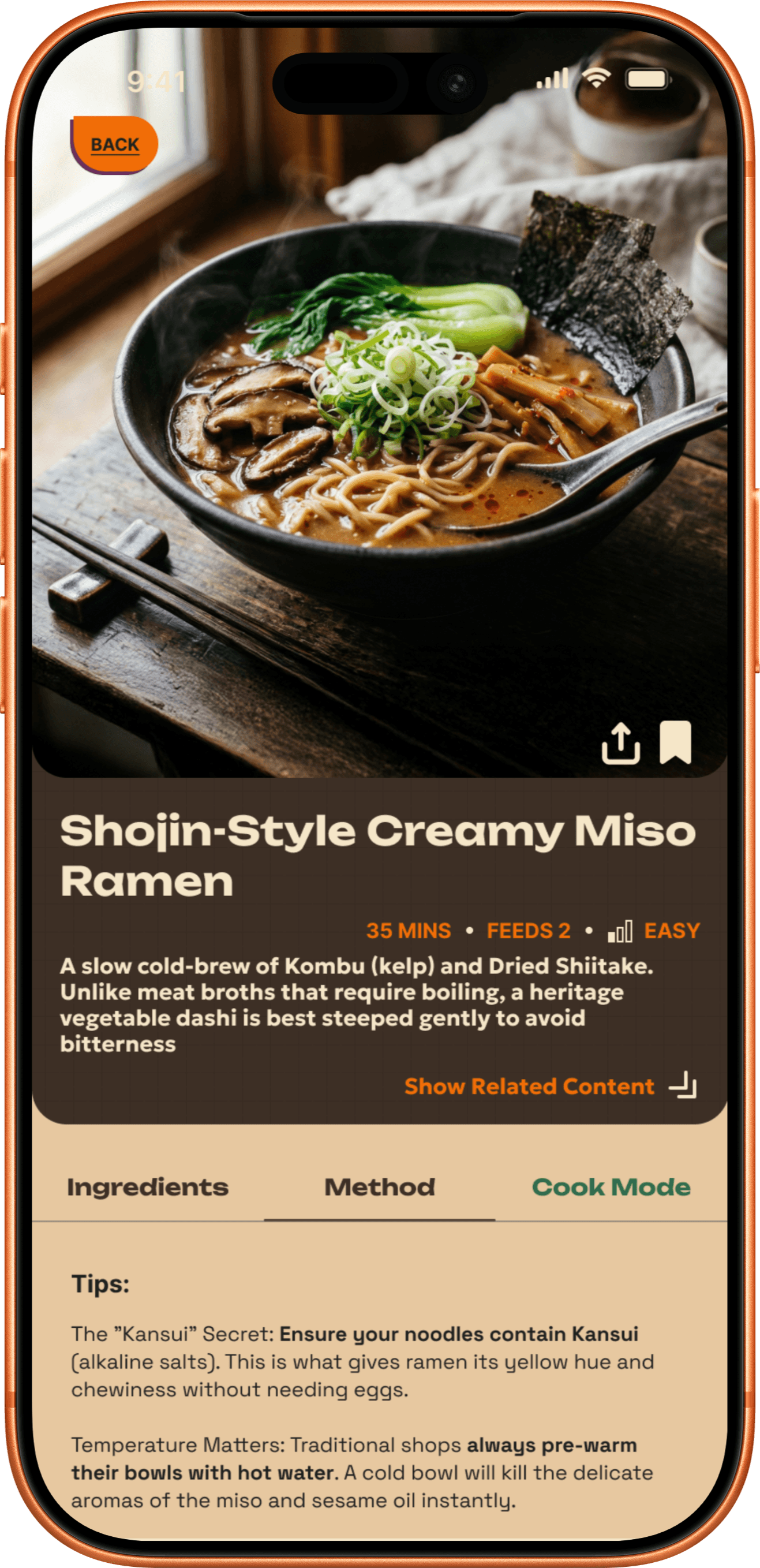 Screenshot of COOKA app on a recipe card