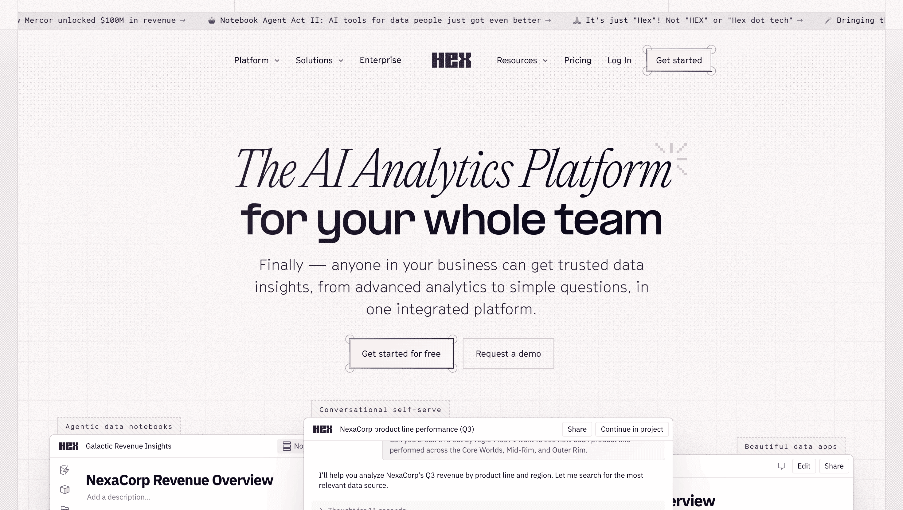 Hex analytics platform logo for SQL, Python, and notebook-based workflows