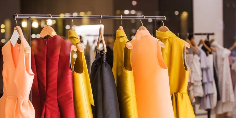 A rack of colorful clothes