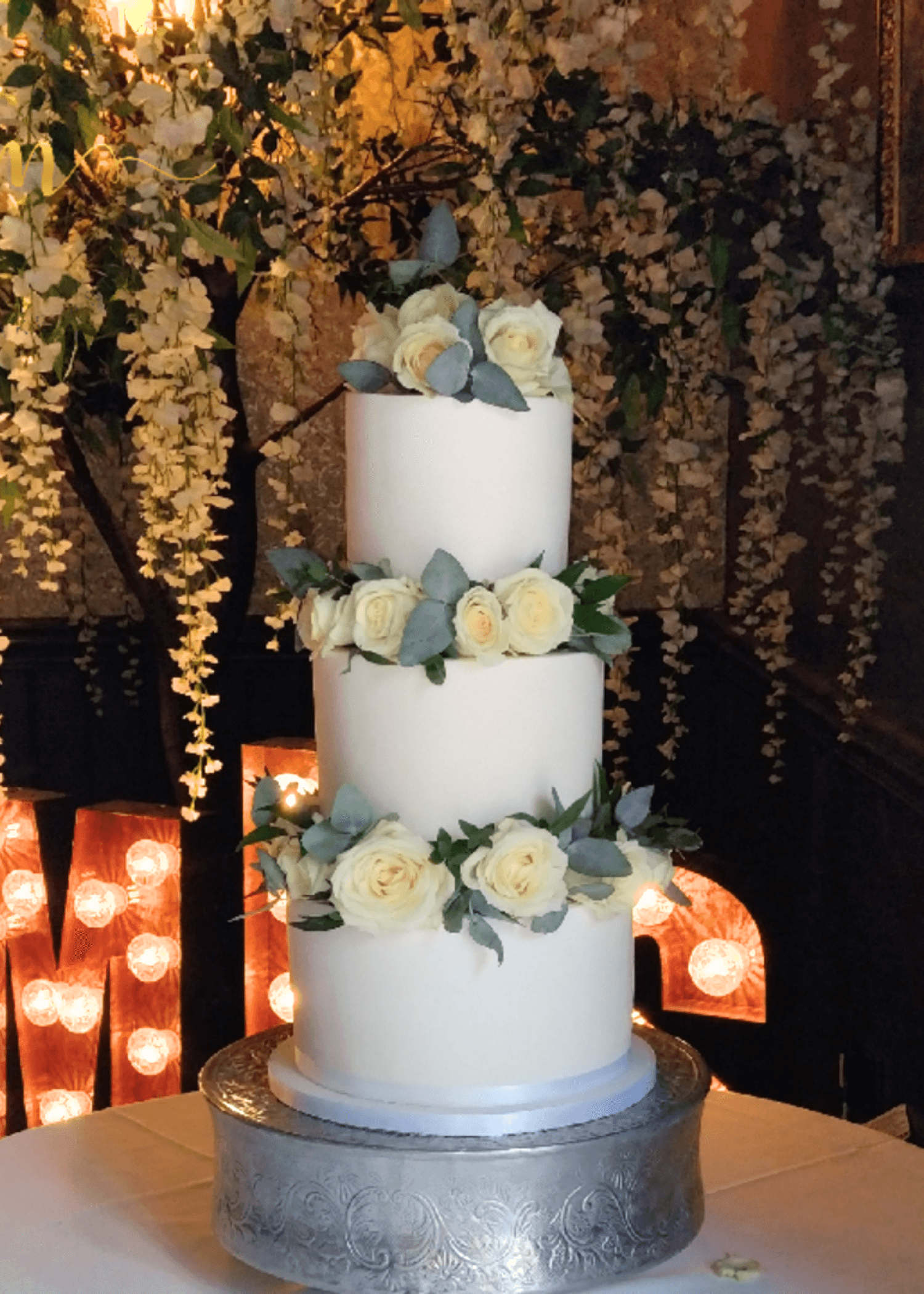 Ivory Rose Garland Wedding Cake by Sherbert Moon