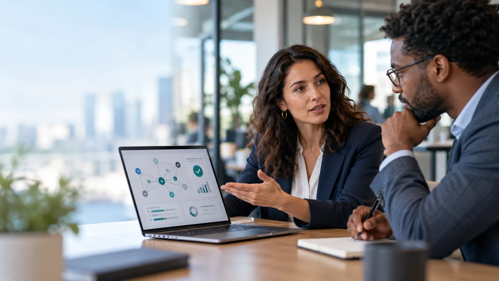 Diverse HR professionals reviewing a skills intelligence dashboard for AI-powered hiring and candidate skills validation.