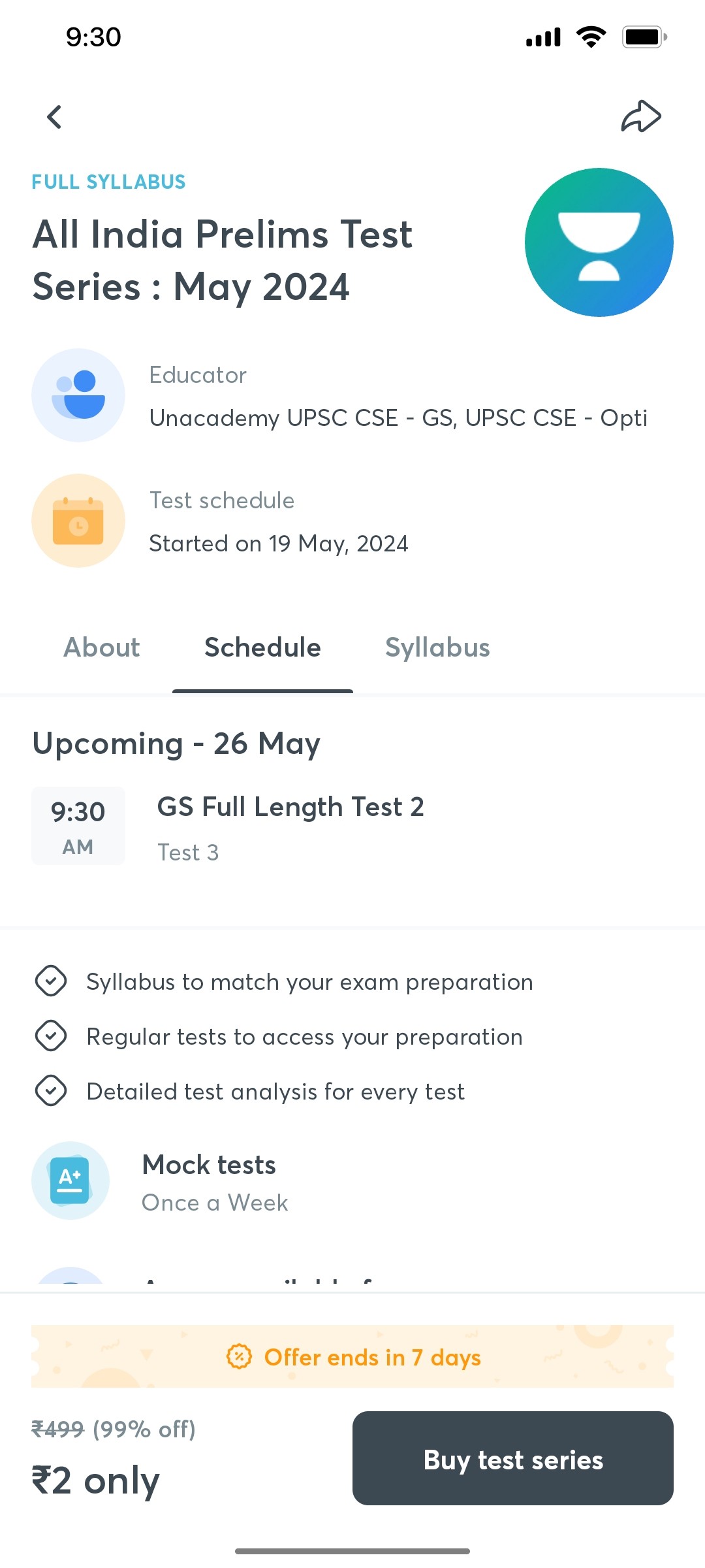 Unacademy Full Syllabus Screen