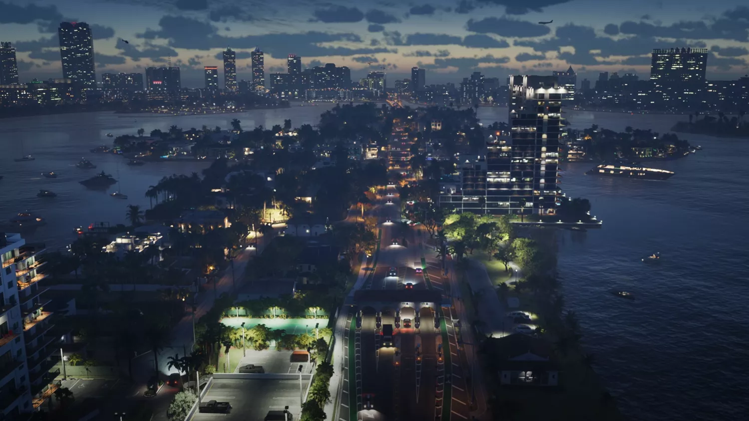 Grand Theft Auto VI Vice City nighttime cinematic scene