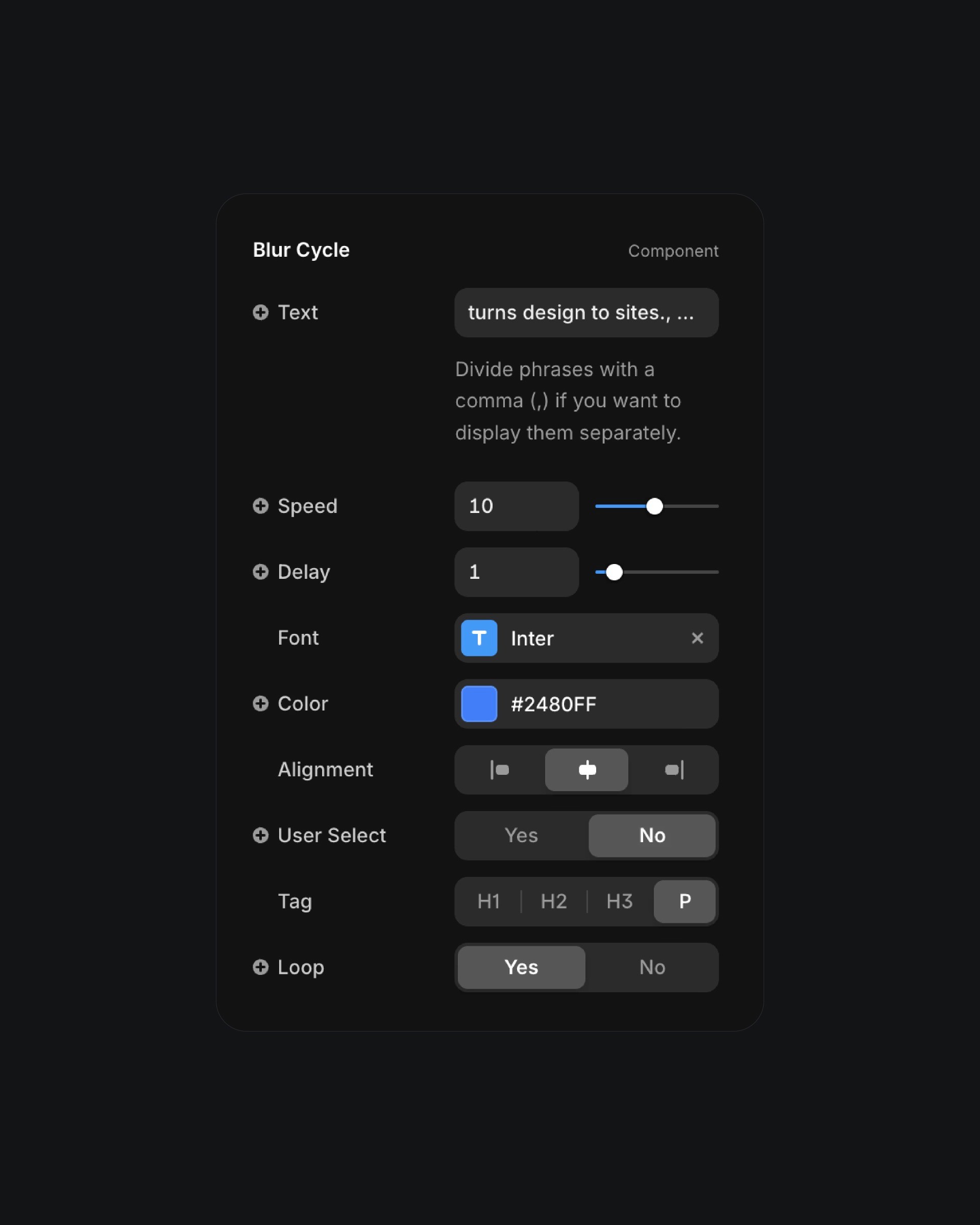 Blur Cycle UI with text animation and customization options